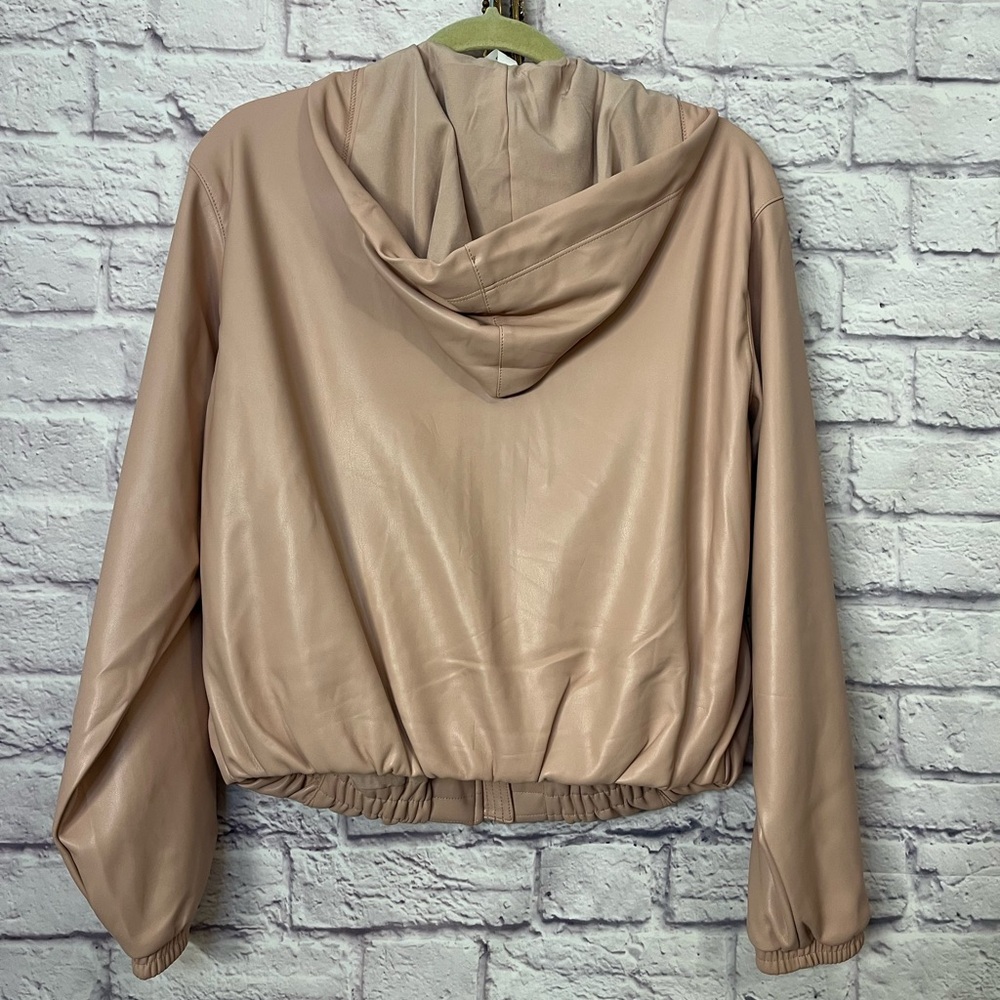 0923.  Elegant Pink Blush Vegan Leather Bomber Jacket - Picture 3 of 4